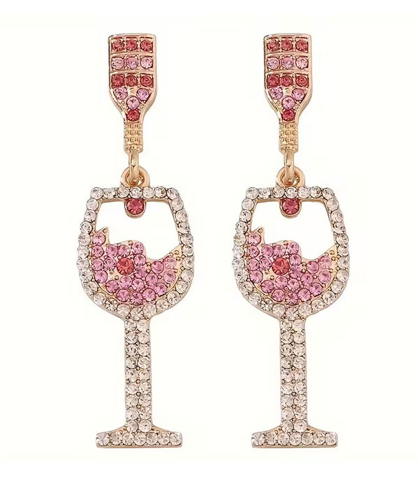 Rhinestone wine glass earring