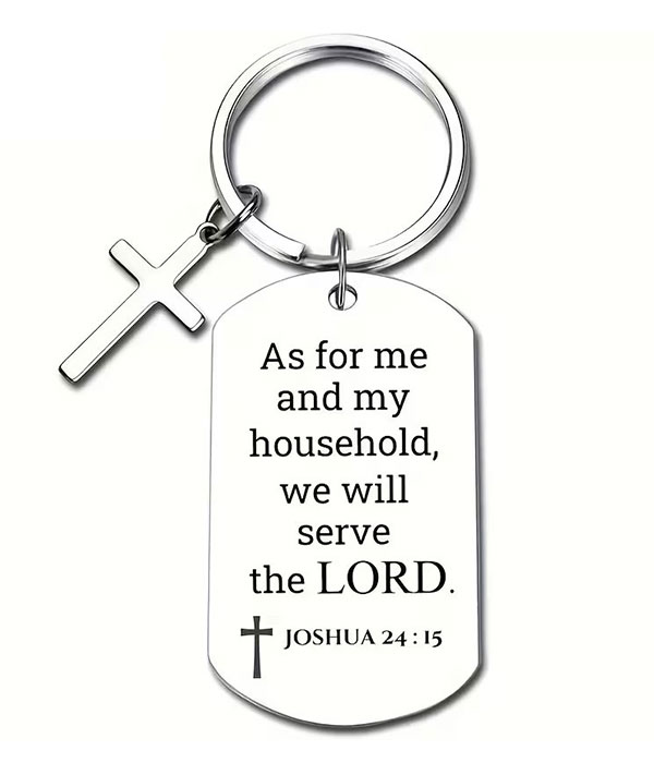 Stainless steel religious inspiration dog tag key chain - joshua 24:15
