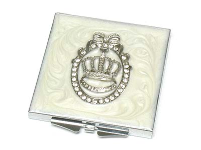 Crystal corwn top round compact mirror - two side mirror 