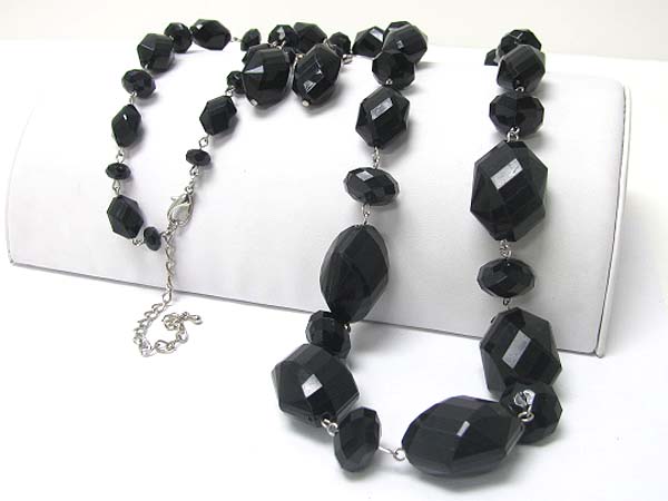 Mixed size facet glass stone link necklace earring set