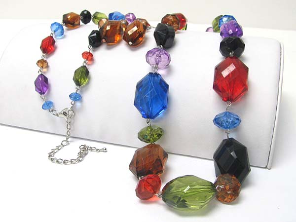 Mixed size facet glass stone link necklace earring set
