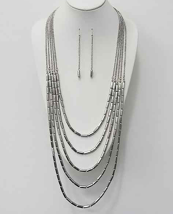 MULTI LAYER METAL TUBE LINK NECKLACE EARRING SET