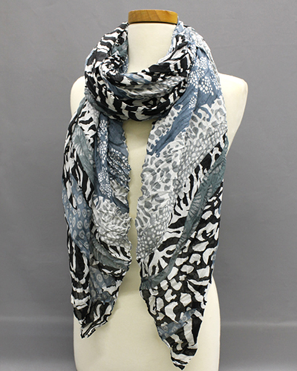 EXTRA WIDE ANIMAL STRIPS PRINT FALL CRINKLE SCARF