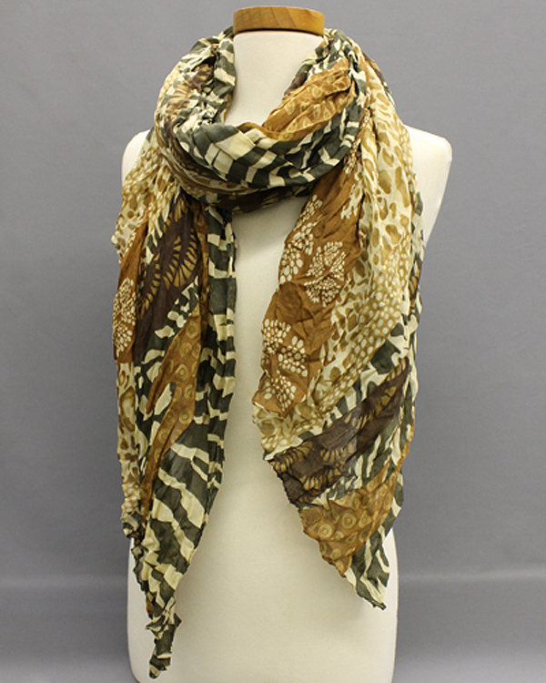 Extra wide animal strips print fall crinkle scarf
