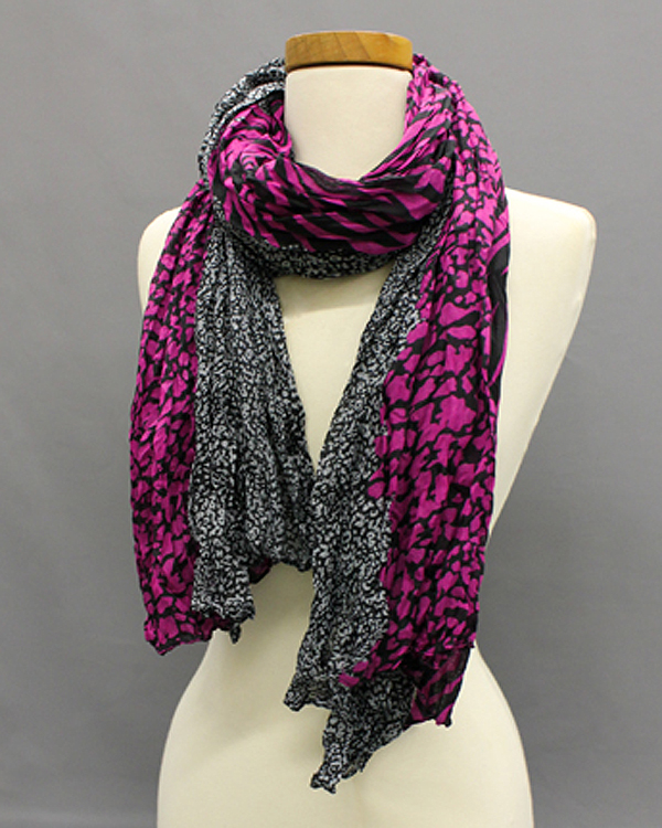 Extra wide double animal print fall crinkle scarf