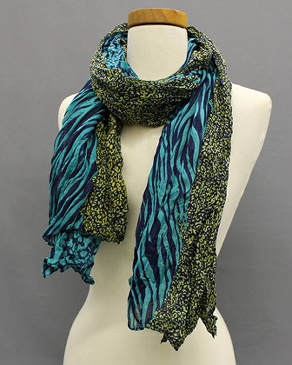 Extra wide double animal print fall crinkle scarf