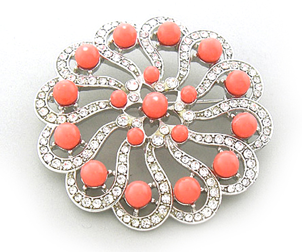 Crystal and acryl dot flower brooch