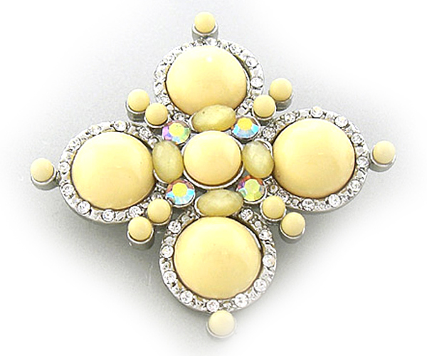 Crystal and acryl stone flower brooch