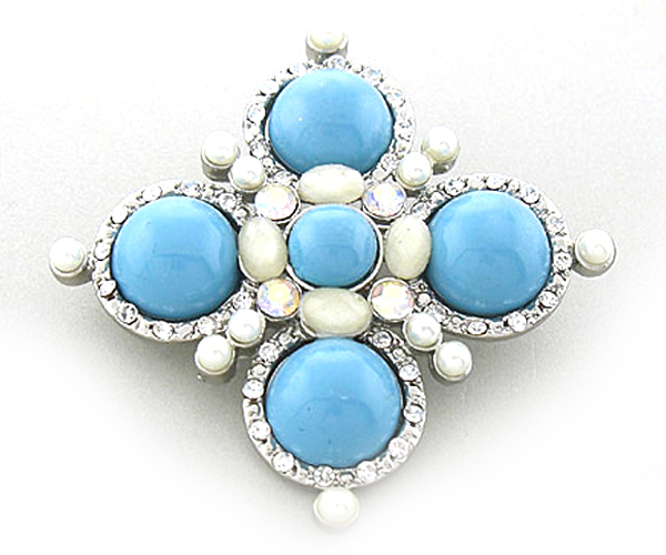 Crystal and acryl stone flower brooch