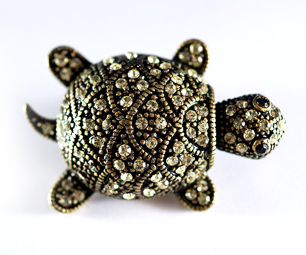 Crystal stud turtle brooch