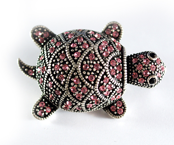Crystal stud turtle brooch