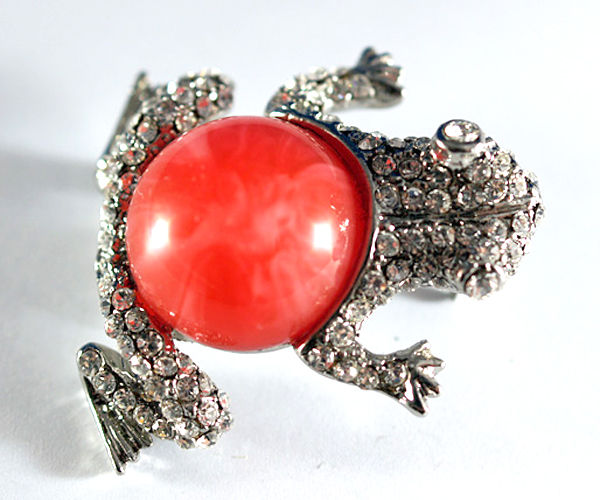Acryl stone crystal stud frog brooch
