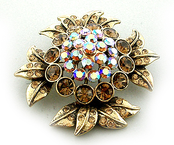 Luxury crystal and stone flower brooch