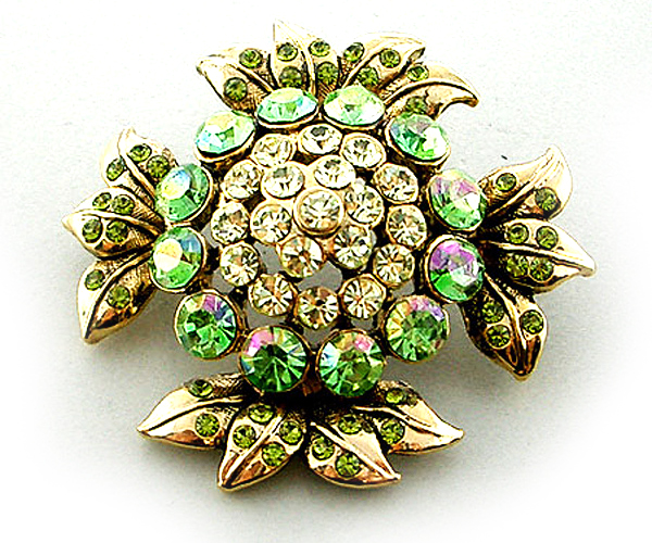 Luxury crystal and stone flower brooch