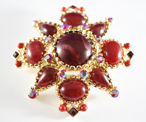 Luxury crystal and stone flower brooch