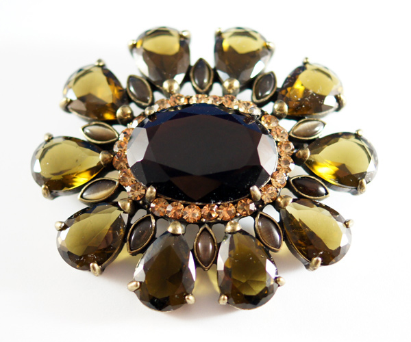 Luxury crystal and stone flower brooch