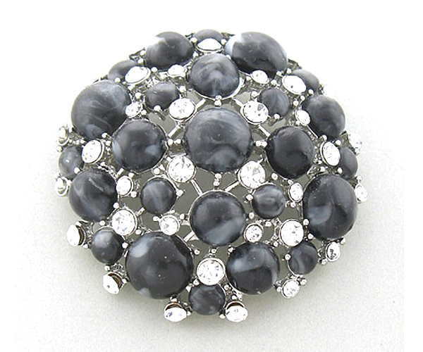 Stone and crystal puffy round brooch