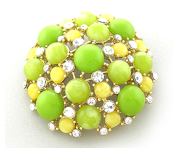 STONE AND CRYSTAL PUFFY ROUND BROOCH