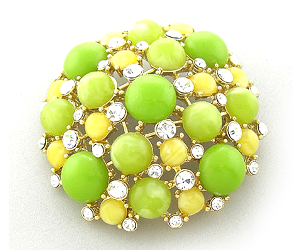 Stone and crystal puffy round brooch