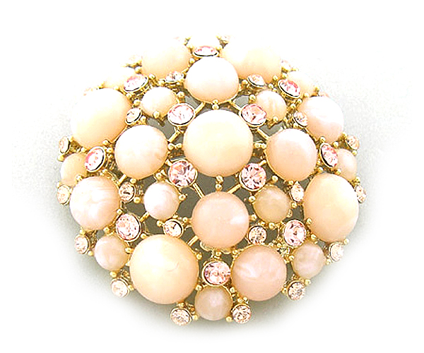 Stone and crystal puffy round brooch