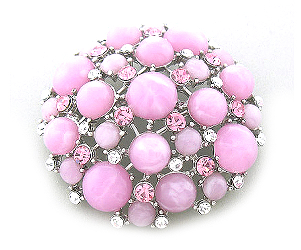 Stone and crystal puffy round brooch