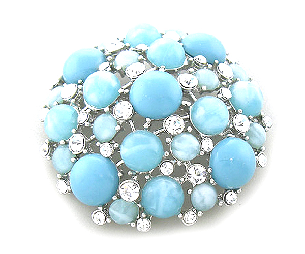Stone and crystal puffy round brooch
