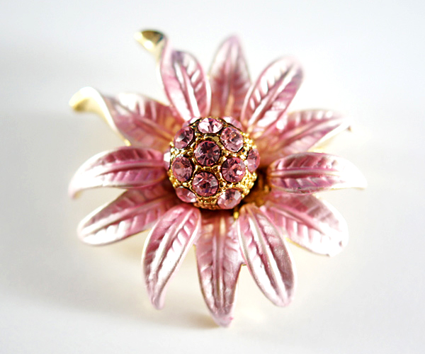 Crystal stud enamel metal flower brooch
