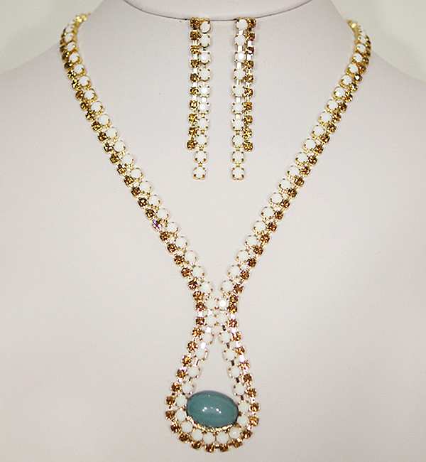 Rhinestone and acryl beads double layer stone necklace earring set