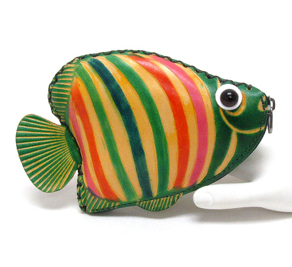 Genuine leather fish coin purse - mini strap included