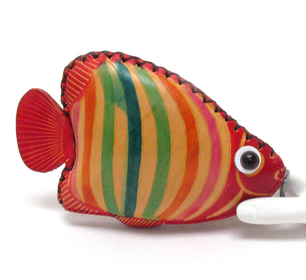 Genuine leather fish coin purse - mini strap included