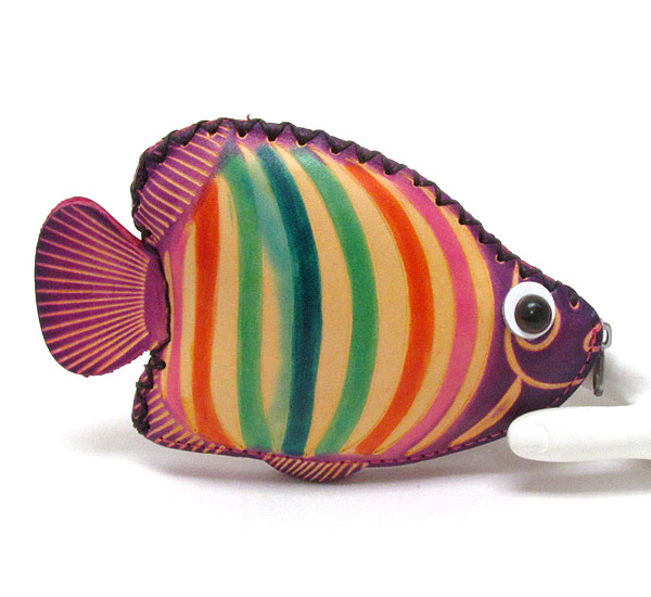 Genuine leather fish coin purse - mini strap included