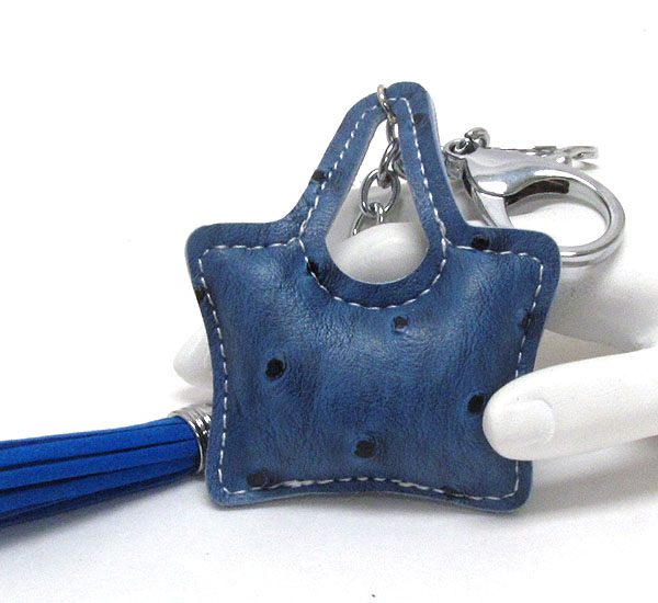 Ostrich leatherette tote bag key chain