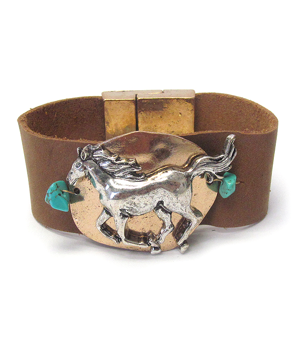 Magnetic faux leather bracelet - horse