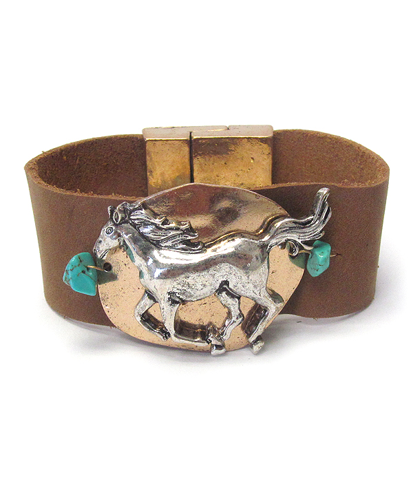 MAGNETIC FAUX LEATHER BRACELET - HORSE