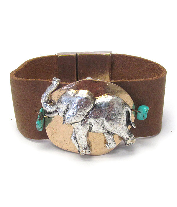 Magnetic faux leather bracelet - elephant