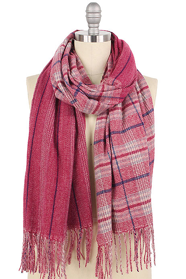 PLAID OBLONG TASSEL SCARF - 100% POLYESTER