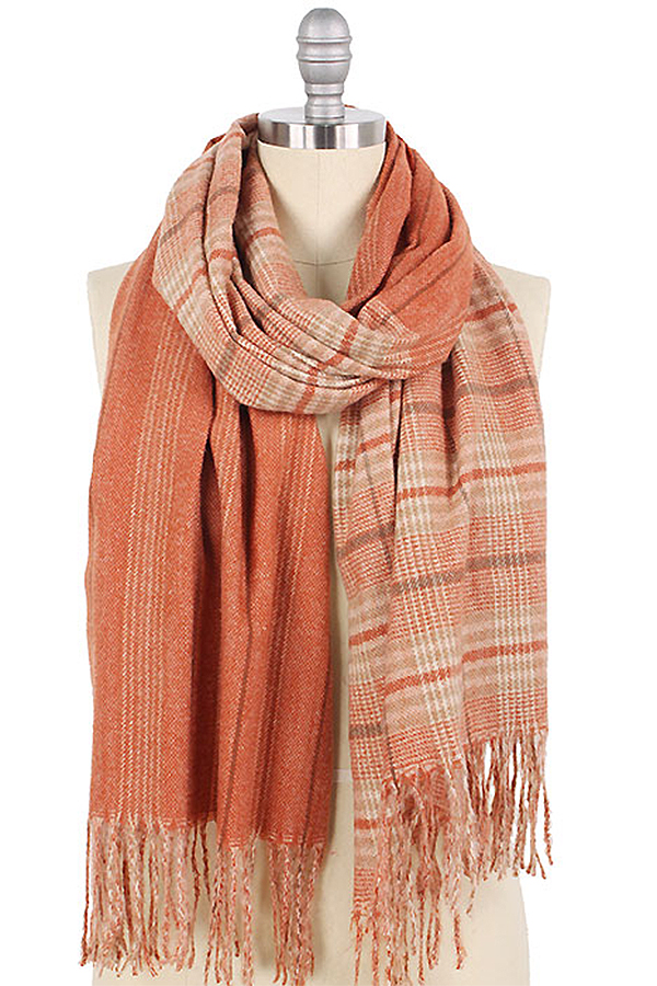 PLAID OBLONG TASSEL SCARF - 100% POLYESTER