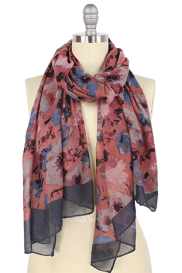 FLOWER PRINT SCARF - 100% POLYESTER