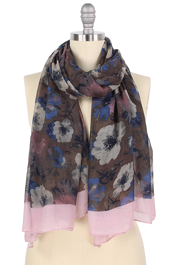 FLOWER PRINT SCARF - 100% POLYESTER