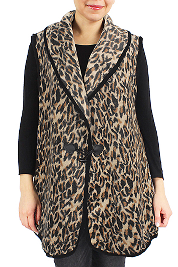 TOGGLE BUTTON LEOPARD VEST - 100% ACRYLIC