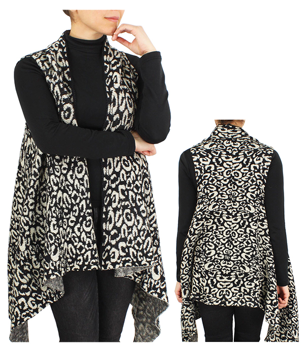 LEOPARD PATTERN KNIT VEST - 100% ACRYLIC