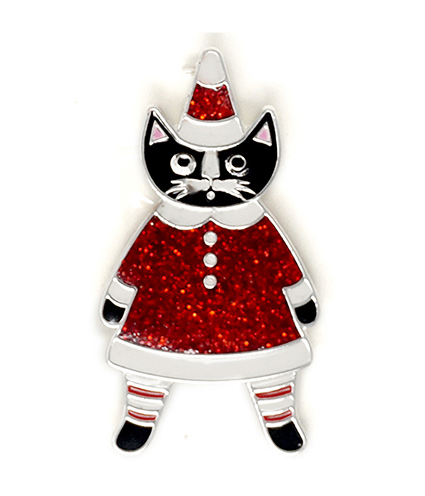 CHRISTMAS THEME PIN OR BROOCH - CAT SANTA