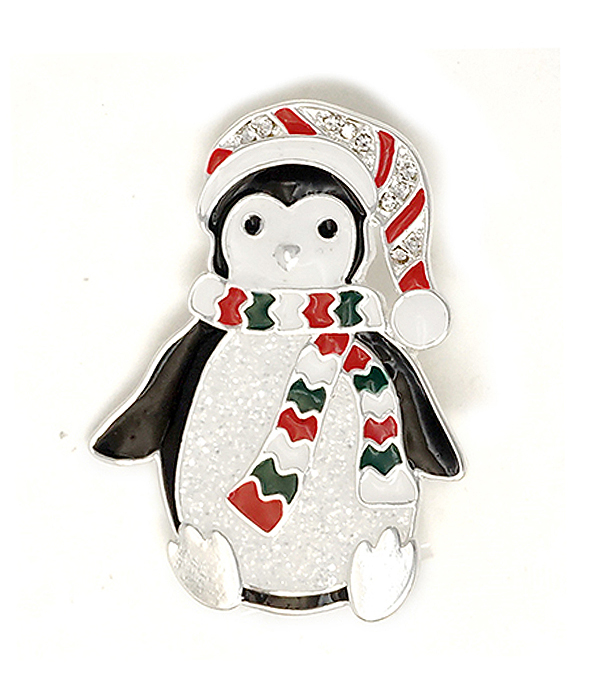 CHRISTMAS THEME PIN OR BROOCH - PENGUIN SANTA