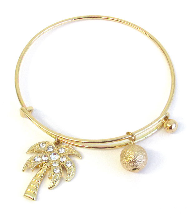 Tropical theme wire bangle bracelet - palm tree