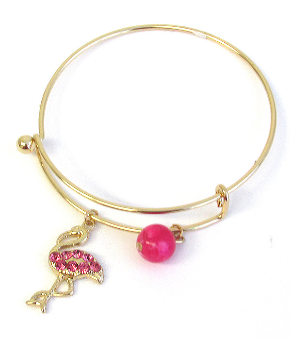 Tropical theme wire bangle bracelet - flamingo