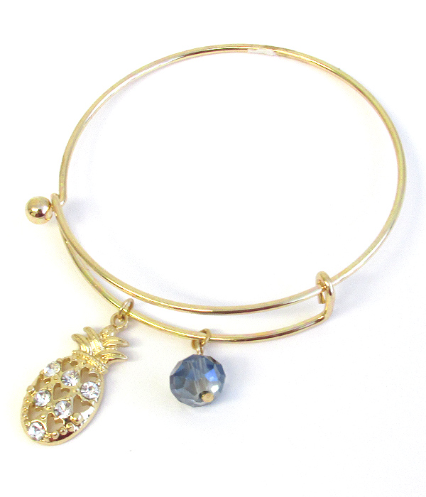 Tropical theme wire bangle bracelet - pineapple