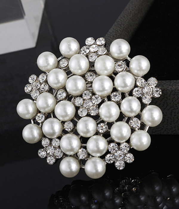 Crystal and pearl mix snowflake brooch or pin
