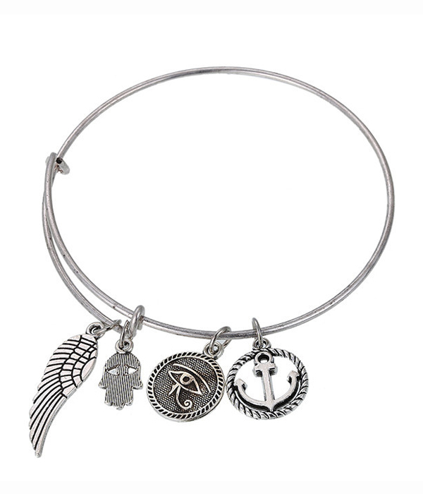 Angel wing and anchor adjustable wire bangle bracelet