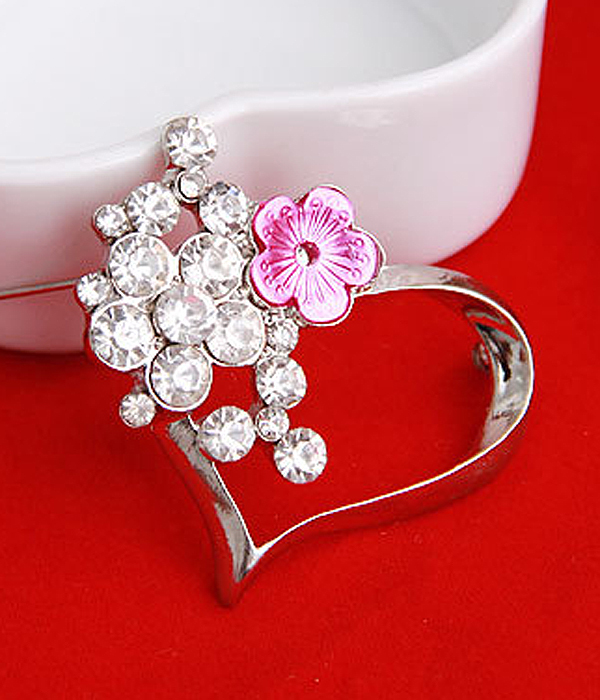 Crystal heart brooch or pin
