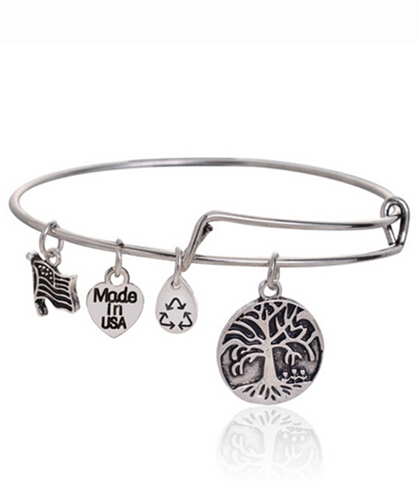Tree of life adjustable wire bangle bracelet